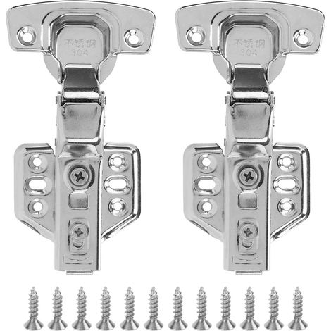 2Pcs Cabinet Hinges Stainless Steel 2.0mm Thick Thicken Base Electroplating Bright Wardrobe Hinge for Kitchen BathroomBig Bend (1/5)