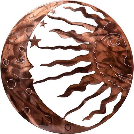 Sculpture Métallique Équilibre Lumière Céleste Décoration Murale Soleil, Lune et Étoiles en Cuivre 30x30 cm (1/5)