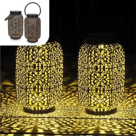 Orientalisk utomhus solcellslykta Fixé à 2 Éclairage de sécurité LED Lampe de bord, terrasse et balcon Noir et métal doré Décoration marocaine... (1/5)