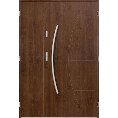 Porte d'entrée double LYNX 120x200 cm noyer - Poignée et serrure : Sans - Poussant: Gauche