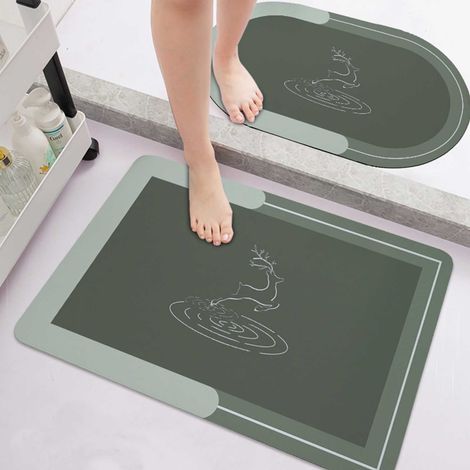 Tapis De Bain - 30x50 Cm - Matière Pvc Et Velours Technique - Semelle Antidérapante En Caoutchouc - Absorption Rapide - Séchage Rapide - Pour Salle De Bain Douche Baignoire Extérieur - 2 Pièces (1/5)