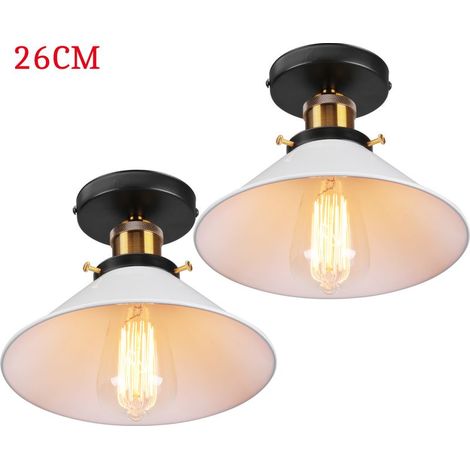 Plafonnier Vintage Rétro Lampe de Plafond Industrielle Fer Abat-jour 26cm Blanc 2PCS (1/5)