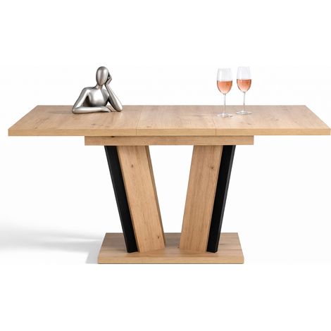 Table à manger extensible DOAH Bois Chêne et noir 120 à 160 cm 6 personnes