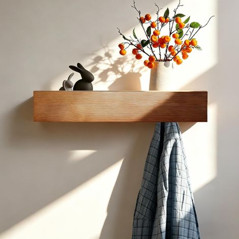 Porte Manteau Mural avec Etagere, Patere Murale Caché, 40 cm Porte Manteaux Muraux, Portemanteau avec 8 Crochets, pour Salon, Couloir et Chambre (1/5)