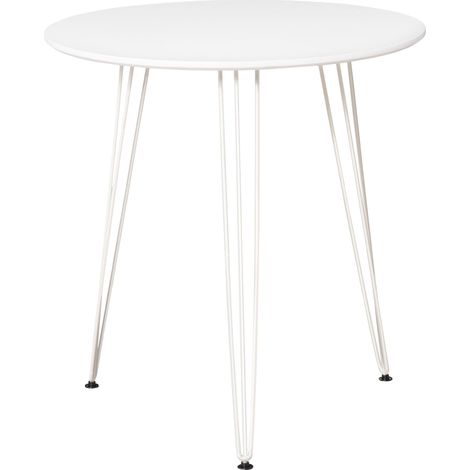 Table de salle à manger ronde HOMCOM avec pieds en épingle à cheveux en métal, style nordique moderne pour cuisine, salon, café, bar, Ø70 x 75 cm, blanche (1/5)