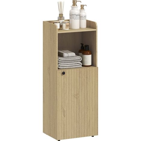 Meuble de salle de bains niche avec placard et étagères ouvertes réglables, finition chêne clair. Dimensions : 40 x 31 x 104 cm (1/5)