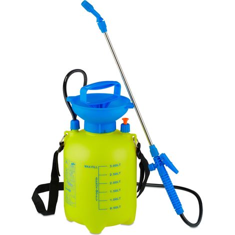 Relaxdays Pressure Sprayer with Lance, 3L, Adjustable Nozzle, Garden Care & Cleaning, Pump Spray Bottle, Yellow/Blue (1/5)