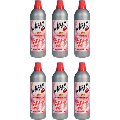 Lot de 6 bidons de nettoyant Odorant Multi-Usages Fraise 1L - Lavo Fruit