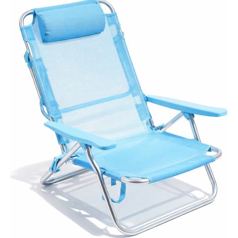 Sdraietta Relax Pieghevole Per Spiaggia Campeggio E Outdoor In Alluminio Con Seduta Traspirante In Textilene Poggiatesta Integrato Ergonomica 53 x 62 x 77 Cm Azzurro