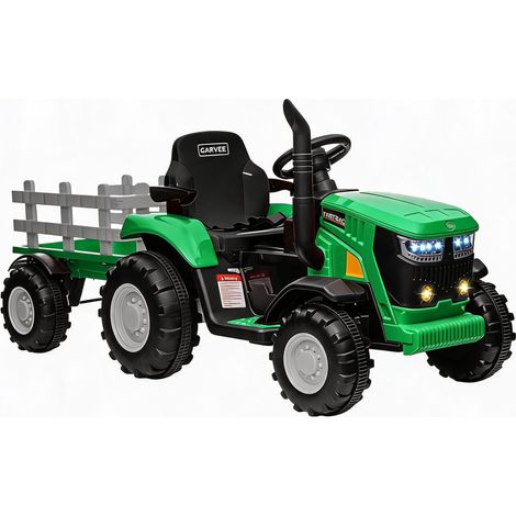 Tracteur électrique enfant 6 pneus 12V remorque amovible, 2 moteur 35W Télécommande Musique MP3 Sans fil, Phares LED 3-8 ans Vert (1/5)