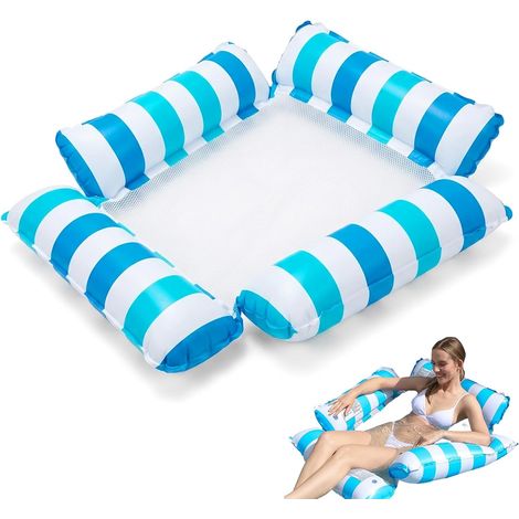 Matelas Gonflable Piscine, Hamac de Piscine, Jeux de Piscine, Flottant Hamac Piscines, Bleu Ciel Rayé, Conception à 4 Tubes pour Plus de Stabilité, pour Été, Plage, Bord de Mer (1/5)