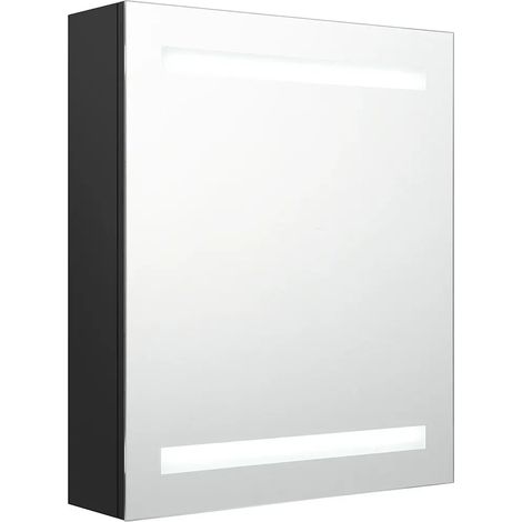 Mobiletto da bagno a parete con specchio a LED 50 x 14 x 60 cm con illuminazione moderna e 3 ripiani in MDF nero 020046735