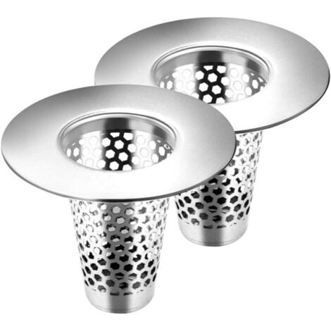 QORVA-Lot de 2 Filtres à Siphon de Sol en Acier Inoxydable 304 Crépine Conique Anti-Colmatage pour Évier et Canalisation Grille de Filtration Solide pour Drainage Domestique