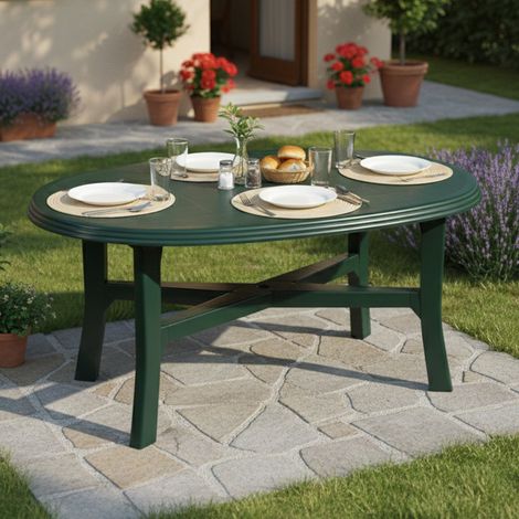Dmora Modularer ovaler Tisch, Made in Italy, 165 x 110 x 72 cm, Farbe Grün