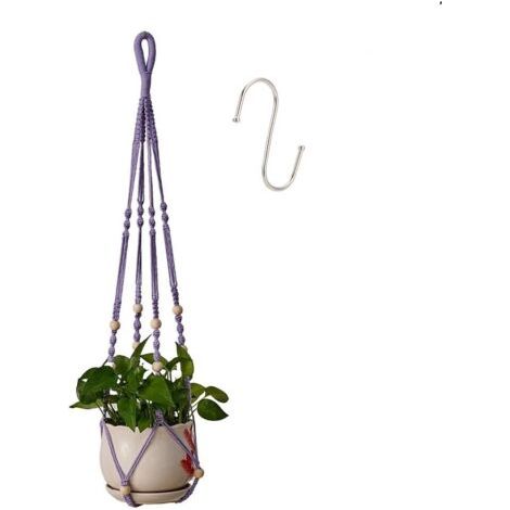QORVA-Suspension pour plantes d'intérieur en corde de coton violet, 85 cm, avec perles en bois, pour décoration intérieure, sans crochet, 1 paire
