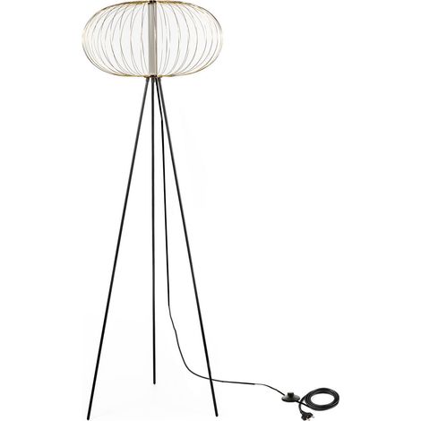 Lampada da terra a Led paralume in acciaio ottone lucido 50x50xh.150 cm (1/3)
