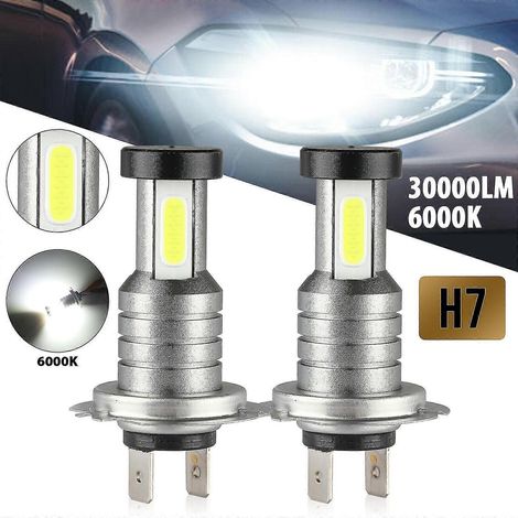 Kit de 2 ampoules LED H7 pour phares, feux de croisement/route, 100 W, 30 000 lm, blanc 6 500 K, ultra-lumineuses (1/5)