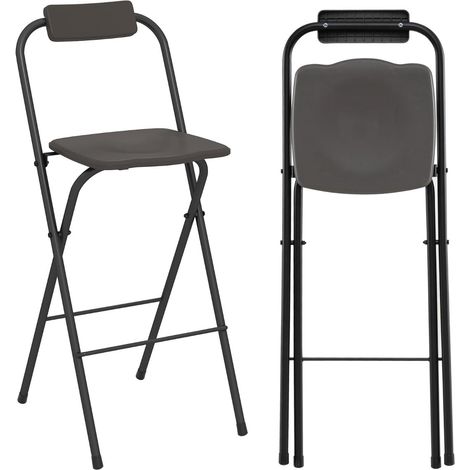 Set di 2 sgabelli da bar pieghevoli con schienale, portata 150 kg, colore grigio.