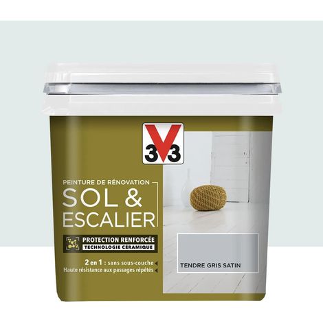V33 – Peinture pour sol intérieur – Rénovation escalier et sol – Tendre gris 0,75 L – Résistante aux chocs et à l'usure (1/4)