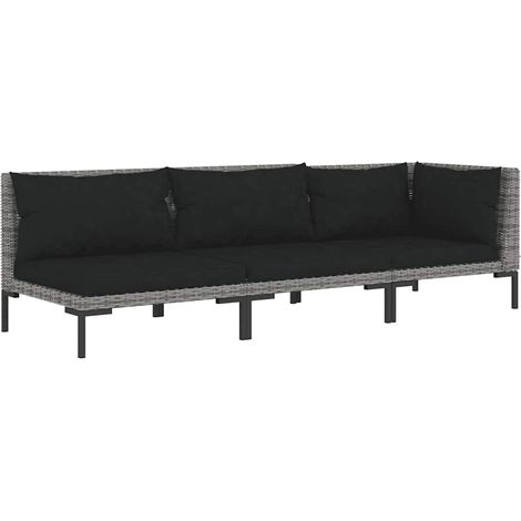 Muebles jardín 3 pzas ratán sintético semicircular gris oscuro vidaXL