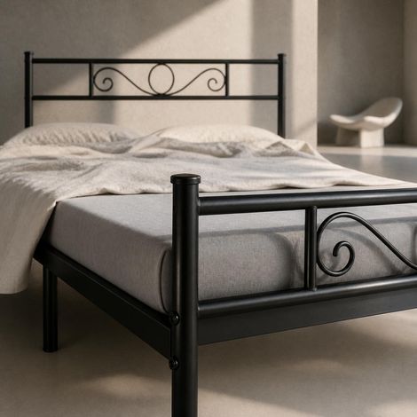 Struttura Letto Matrimoniale In Acciaio Al Carbonio Con Decorazione Rete A Doghe Metalliche Per Camera Da Letto Stanza Ospiti Design Elegante Minimal 207 X 162 X 88.5 Cm - Colore: Nero (1/5)