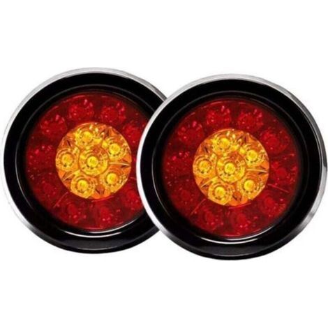 Feu arrière rond à 16 LED avec œillets en caoutchouc noir pour voiture, camion, remorque (1/4)