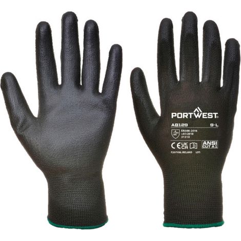 Guantes de manipulación, con palma de PU (Pack 12 pares) Negro galga 13 PORTWEST AB129 XL Negro