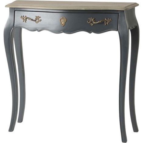 Console 1 tiroir en chêne gris L80 cm – Meuble mural chic – Panneaux MDF et placage chêne – Assemblage facile – Amadeus