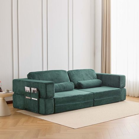 Modulares Sofa Cord Baustein-Design, Dunkelgrün, 272x126x69 cm (1/5)