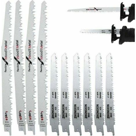 10-Piece Lames de Scie Sabre en acier à haute teneur en Carbone,4 x R1021L (240mm) + 6 x R644D (150mm), Pour Coupe du Bois, Pour Makita Bosch Dewalt pour Bois et Métal avec Boîte de Rangement (1/5)