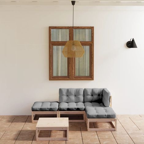 5-tlg. Garten-Lounge-Set mit Kissen Kiefer Massivholz (1/5)