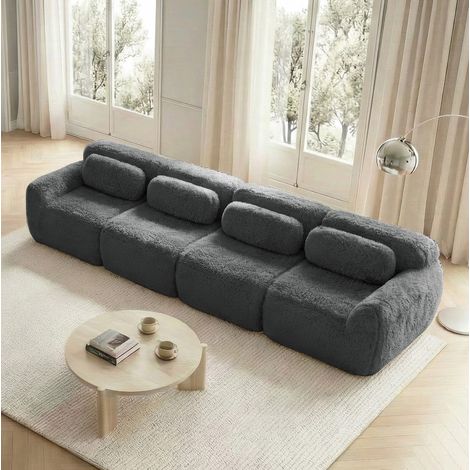Divano modulare 4 posti grigio in tessuto plush con cuscini, base antiscivolo e comfort ergonomico (1/5)