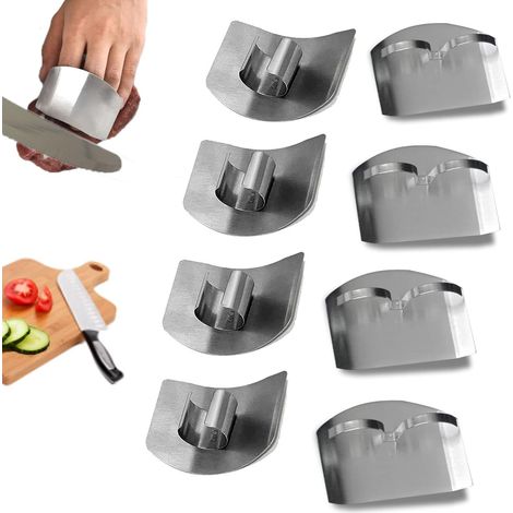 8 protectores de dedos de acero inoxidable para cocina, anticortes, para cocinar, rebanar, cortar y picar, plateados (un dedo + dos) (1/5)