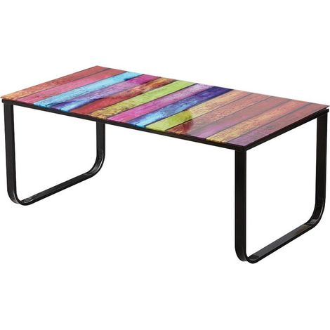 Coffee Table Side Table with 6mm Black Tempered Glass Top and Metal Frame Side Table Living Room Table Furniture,Rainbow (1/5)