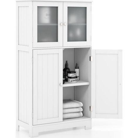 COSTWAY 4-Door Bathroom Floor Cabinet Freestanding Storage Cabine-White (1/5)