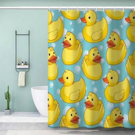 Rideau de Douche Anti Moisissure 180x180cm Canard Jaune Tissu 100% Polyester Salle De Bains Rideaux Imperméable Lavable en Machine avec 12 Crochets pour Baignoire Animaux De Dessin Animé (1/5)