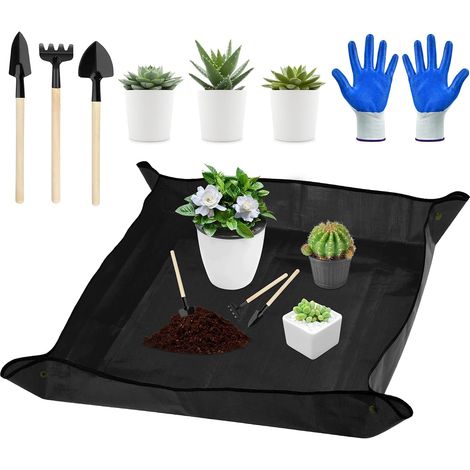 Garden Mat, Folding Gardening Mat, Succulent Tools, Waterproof Plant Mat for Garden, Potting, Succulent Plants, Seedlings (68 x 68 cm, Black) (1/5)