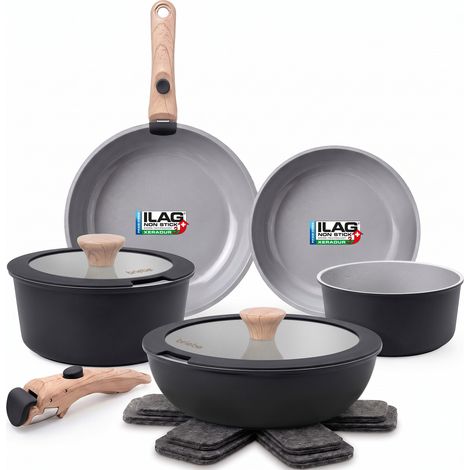 Briebe KB1220BLK Batterie de Cuisine Induction Céramique Poignée Amovible Set 13 Pièces sans PFOA Noir (1/5)