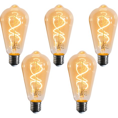 QAZQA 5er-Set E27 Dimmbare LED-Glühbirnen Spiralfilament ST64