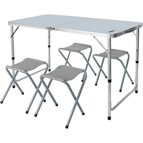 Set da campeggio: tavolo e 4 sedie, pieghevoli e riponibili in una valigia. (1/5)