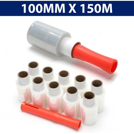 20 x Mini Rolls Hand Pallet Cling Film Shrink Wrap Pallet Stretch Wrap Hand Held Plastic Packaging Film Clear Cling Film With Rolling Handle 100mm X 150m (1/5)