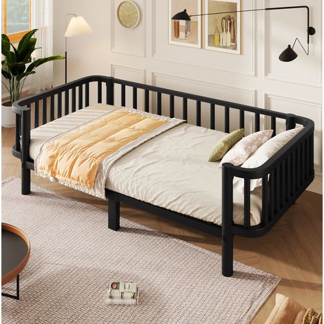 Cama diván 90x200 cm de acero negro con somier de láminas, sin colchón – MEUBLIV (1/5)
