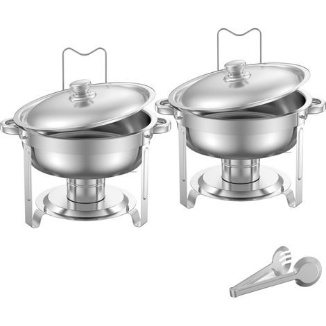 Chauffe-Plat Buffet 5L x2, Acier Inoxydable, avec 2 Plats, Couvercle, Bac à Eau, Support Pliable, pour Mariages et Banquets, Argent (1/5)