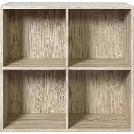 Étagère cube ouverte 4 compartiments en bois d’ingénierie couleur chêne (1/5)