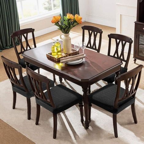 Coprisedie elasticizzati in jacquard, sfoderabili e lavabili per sedie da sala da pranzo (4 pezzi, con cinghie per lo schienale) (1/4)