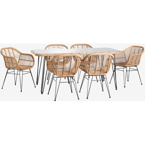 Set de mesa rectangular en mimbre sintético (180x90 cm) Leribert y 6 sillas de jardín en mimbre sintético Zole SKLUM (1/5)