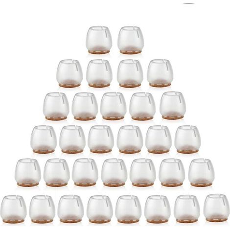 32 Stück Silikon-Stuhlbeinkappen, Tischdecken, Bodenschoner für runde Stuhlbeine mit 25-29 mm Durchmesser (Transparent + Braun) (1/4)