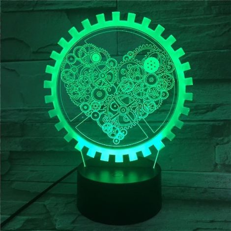 Lampe de chevet LED 3D Gear Love à changement de couleur (1/2)