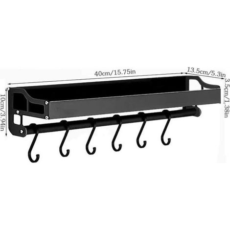 Support Rangement Ustensiles de Cuisine - MARQUE - Modèle - Aluminium - Antirouille - 6 Crochets Amovibles Noir ENSEMBLE USTENSILES (1/4)