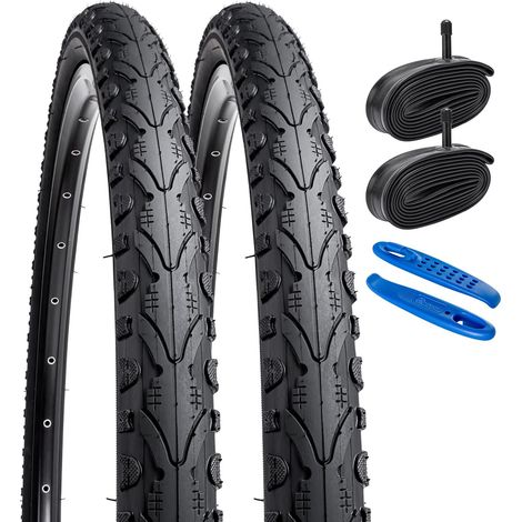 2 Pièces 24 Pouces Pneu de Vélo 24x1.75 ETRTO 47-507 et 2 Chambres à Air de Vélo 24x1.50/1.75 AV32mm Valve, Compatibles avec Les Pneus et Chambres à Air de Vélo 24 x 1.750 24 x 1.75